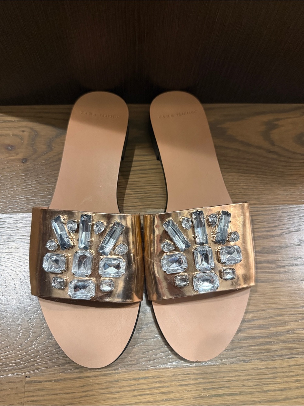 Zara Embellished Rose Gold Slide Sandals